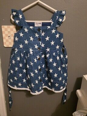 Gigi And Max Star Print Blue Sundress with Lace Trim NWT